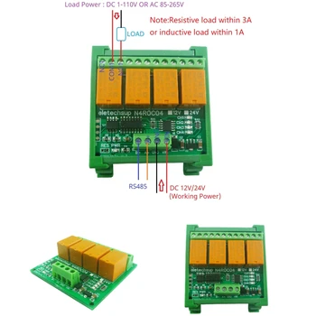 MODBUS RTU תקשורת טורית UART מפסק דין מעקה מקרה DC 12V 24V 4CH מיקרו גודל & צריכת חשמל נמוכה RS485 RS422 ממסר מודול