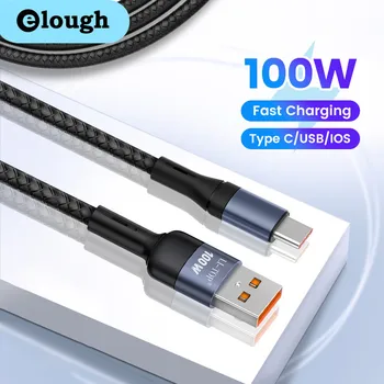 Elough USB Type C כבל 100W טעינה מהירה עבור Xiaomi Samsung Huawei P40-IOS כבל לאייפון 14 מהיר מטען כבל חוט השדרה