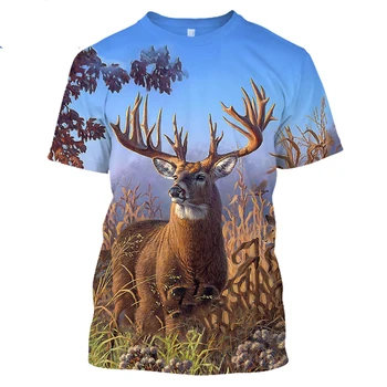 הקיץ מזדמנים גברים חולצות הסוואה לצוד חיות צבי אייל 3D חולצה אופנה אופנת רחוב נשים סוודר שרוול קצר חולצות