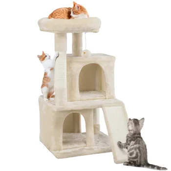 3 שכבות מדורגת חתול מגדל חתול עץ עם דירות בז ' ， ספקי חתול,כך חתולים יכול לשחק בשמחה בבית, חתול הדירה.