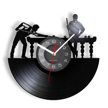 שחקנית ביליארד הקיר שלט מותאם אישית שעון קיר ייחודי בריכה ביליארד סנוקר עיצוב חדר התקליט ויניל שעון מערת אדם מתנה